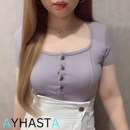 Ayhasta Love Button Crop Top Women's Top Korean Fashion Trend Korean Stylish