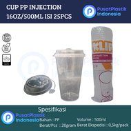 Cup PP Injection 500ml 16oz 25pcs | Gelas Plastik Bobba |Cheese Tea 16oz