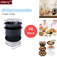[SG stock]cherry™ 7-inch Air Fryer Accessories 5pcs Set for Dual Basket, Nonstick AirFryer Accessory With Cake Pan, Pizza Pan, Multi-Layer Rack, Fits Double Basket Air Fryers