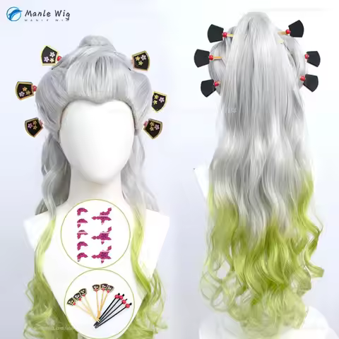 DY2025Anime Daki Cosplay Wig 100cm Long Grey Gradient Green Ponytail Daki Wigs Heat Resistant Synthe