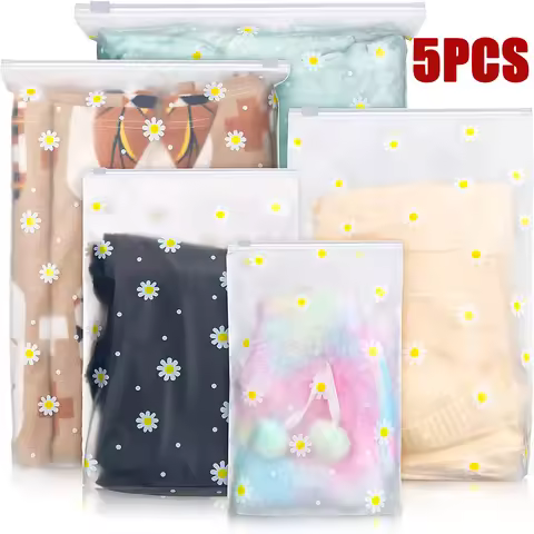 5PCS Creative Portable Outing Travel Storage Bag Daisy Frosted Bag Packaging Bag Clothing Sorting Ba