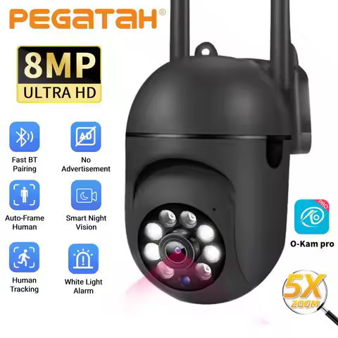 8MP 4K HD PTZ Wifi Camera Black O-Kam pro Surveillance Cam 4X Digital Zoom Night Vision Human Detect