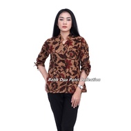 Batik Couple Blouse Batik Wanita Atasan Batik Lengan Serut Hem Batik Pria Lengan Pendek = KEMBANG GOYANG