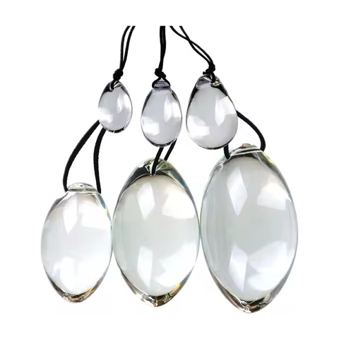 Small to Large Oval Beaded Glass Anal Plug, Thick Rope Pull Ring Transparent Butt Trainer for BDSM P