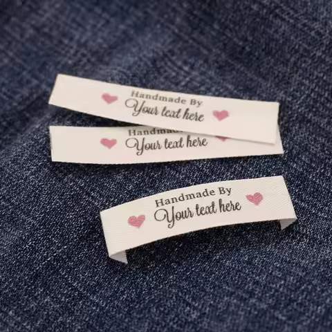 Washable Cotton Tags for Sewing, Brand, Custom Logo, Business Name, Handmade Love Heart, 12mm x 60mm