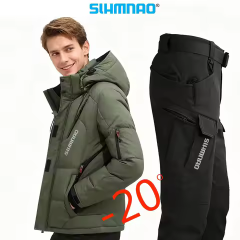 2025 Men's Goose Down Jacket and Tactical Pants, Winter Fishing Suit, Warm, Snow Skiing, Mountain Cl