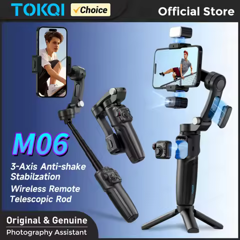 TOKQI M06 AI Tracking Gimbal Anti-Shake Stabilizer Built-in Telescopic Rod with Wireless Microphone 