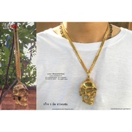 สร้อยคอกะโหลกทอง สแตนเลสแท้100% stainless 316l สร้อยคอโซ่ Hiphop necklace originallution