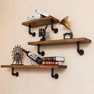 Natural Solid Wood Rack -1 Set of 3 Pcs(40cm, 60cm,80cm) Loft Style Iron Pipe Wall Shelves