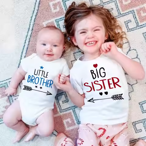 Big Sister Little Brother Siblings Matching T Shirts Boys Girls Summer Clothes Tops Newborn Bodysuit