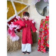 Girls' Ao Dai Set, Mid-Autumn Ao Dai, CNY Ao Dai for Girls, Soft Brocade Fabric - red - Nabani Ao Da