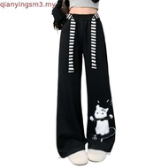 Plus Size Women Cat Embroidery Long Pants Loose Casual Straight Pants