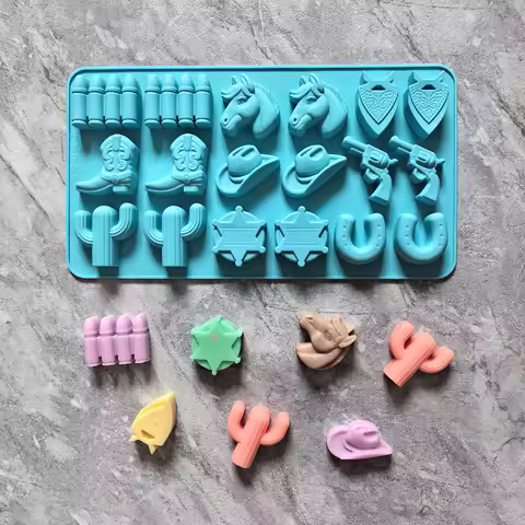 1pc Western cowboy chocolate candy silicone mold 3D hat boot saddle shaped gummy baking mold