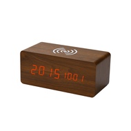 Home Wooden Clock Wireless Charging Intelligent Voice Control Mute Electronic Alarm Clock led Wooden Clock Wireless Charg