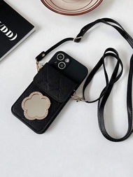 化妝鏡卡片收納斜挎錢包手機殼,用於 Iphone 15 14 13 12 11 Xs Xr X 7 8 Plus Pro Max 小米華為三星,可插入所有卡片的保護殼