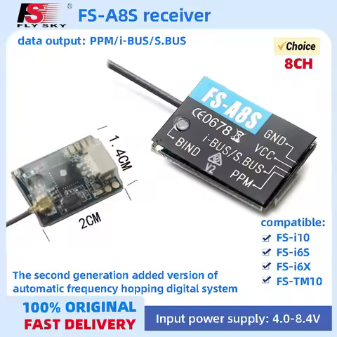 Flysky FS-A8S A8S 2.4G 8CH Mini Receiver with PPM i-BUS SBUS Output for I6X I6S Drone Quadcopter Spa
