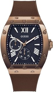 GUESS Men's 43mm Watch - Brown Strap Navy Dial Coffee Case