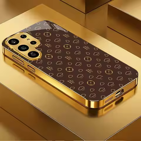 Stylish Brown Gold Cloud Phone Case Glass S26 Ultra Case S25 Ultra Case for Samsung Galaxy S26 S25 S