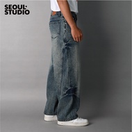 [SEOULSTUDIO] SUNGSU(Ocean Blue) Curved Loose Fit Jeans | Baggy Pants Skena Black