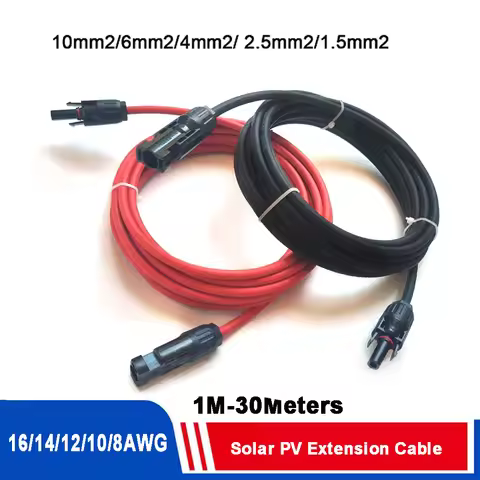 1 Pair 6/4/2.5/1.5 mm2 10/12/14 AWG Solar Panel Extension Cable Copper Wire Black Solar PV Cable and