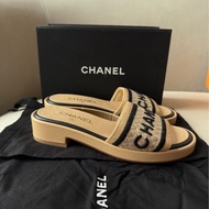 Chanel  香奈兒 奶茶色 字母拖鞋 37碼 附件:盒子塵袋