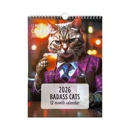 New Product Badass Cats 2026 Wall Calendar Ready Stock 6DXY