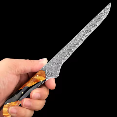 Japanese Professional Damascus Boning Knife Fillet Knife Damascus Steel Kitchen Fish Knife for Fish 