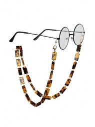 豹紋太陽眼鏡鍊,帶有亞克力口罩掛繩,時尚女性眼鏡飾品