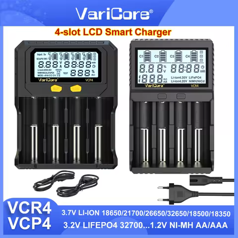 VariCore VCP4 VCR4 LCD Smart Charger 18650/21700/26650 Li-ion 3.7V LiFePO4 3.2V NiMH/Cd 1.2V AA AAA