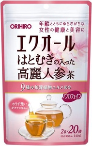 ORIHIRO Equol Korean Ginseng Tea with Job’s Tears (Hatomugi), 2 g × 20 tea bags