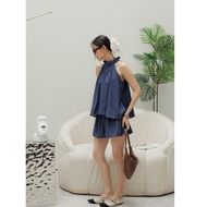 POPPY DENIM HALTER SET - magnificlo | One set halter neck skort | One set denim halter neck | Simple