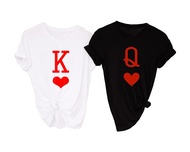 K and Q of Hearts Couple Shirt His and Hers Matching Outfit T Shirts Funny Cute Letter Print Graphic