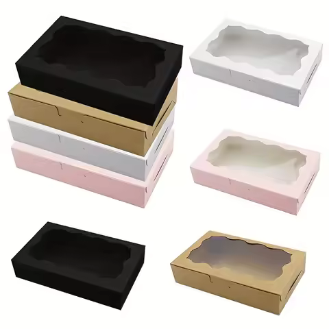 12/24pcs Cake Box with Window, Bakery Box Pastry Chocolate Supplies, Birthday Wedding Valentine's Da