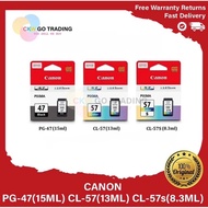 Canon PG47 PG-47 PG47BK (BLACK), CL57 CL-57 CL57CL & CL57S CL-57S CL57CL (COLOUR) INK CARTRIDGE CANO