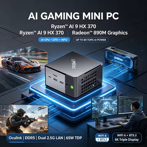 GMKtec EVO-X1 Mini PC Ryzen AI 9 HX 370 Radeon 890M DDR5 Oculink WiFi6 65W Gaming Computer