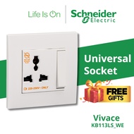 Schneider Electric Vivace Series 13A 250V 1 Gang 3 Pin Dolly Switch Switched Universal Socket, White