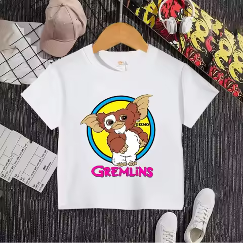 Gremlins Gizmo Summer Short Sleeve Boy Girl Kids Tee Shirts 100% Cotton Cartoon Anime Children's Clo