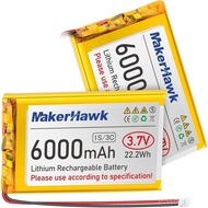 MakerHawk 3.7V 6000mAh LiPo Battery Rechargeable 1S 3C Lithium Polymer Batteries with Protection Boa