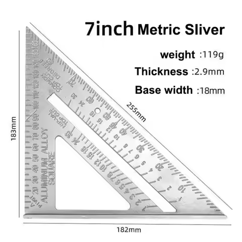 7 rule Woodworking Square Metric Triangle Ruler Made of Aluminium 90 Degree Thin Style Triangle Prot