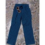 A27t320 (K) Blue Cotton Plaid Pants With Green Trim And Drawstring For Sleeping You Can Wear A Bra. 