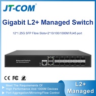 JT-COM 12-Port Gigabit L2+ Fiber Switch 12 SFP Fiber & 4 Copper Ports Managed Switch | 10/100/1000Mb