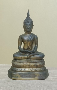 หน้าตัก 5.0นิ้ว(0") พระบูชาพุทธรูป พิมพ์สมาธิ สูงรวมฐาน 10.5 นิ้ว เนื้อทองเหลืองโลหะผสม ศิลปะรัชกาล 