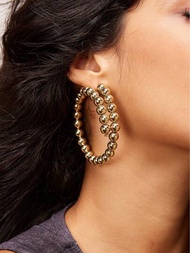 SHEIN X SAMADHI SHEIN BAE 時尚合金鍍層幾何圓形耳環