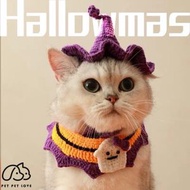 PET PET LOVE - 萬聖節造型寵物編織圍巾 紫橙編織白色幽靈 XS碼 萬聖節寵物衣服 萬聖節打扮寵物手工編織頸圈 針織頸圈 萬聖節狗狗造型飾物 萬聖節狗狗頸圈 貓貓萬聖節造型 萬聖節貓頸圈