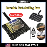 SHUSI Japanese Portable BBQ Grill Fish Pan Detachable Tray Non Stick Grill Clamp BBQ Roasting Pan Ca