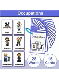 28單詞職業閃卡,有趣的詞匯英文視覺字詞,適用於在家學習的供應品資料,提高幼兒的認知活動,口袋卡片幼兒園學前課程蒙特梭利教育玩具,適用於幼兒和學步兒童