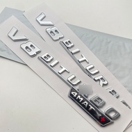 Chrome V8 BITURBO 4MATIC+ Fender Emblems Badges For AMG 4MATIC +
