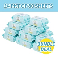 BIC Baby BUNDLE Wet Wipes 24 PKT of 80 Sheets Soft Honey Comb Fabric 99.9% Purified Water pH 5.8 Sui