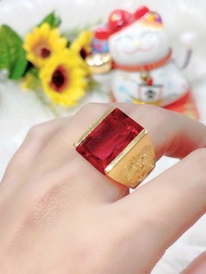 Nhẫn nam mặt đá đỏ kiểu vuông mạ vàng 18k cao cấp