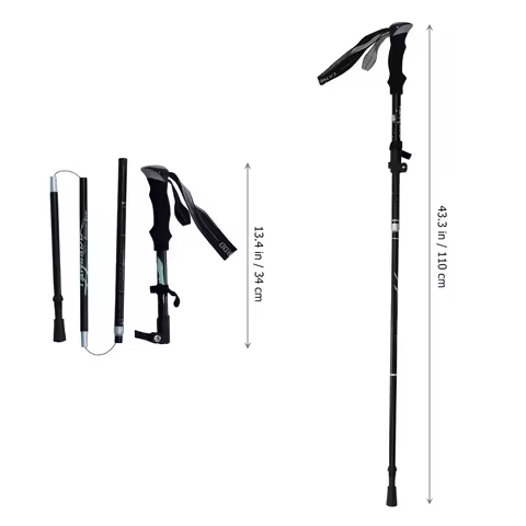 Black Multi-Section Aluminium Alloy Trekking Pole Ultra-Light Retractable Wear-Resistant Tip Compact